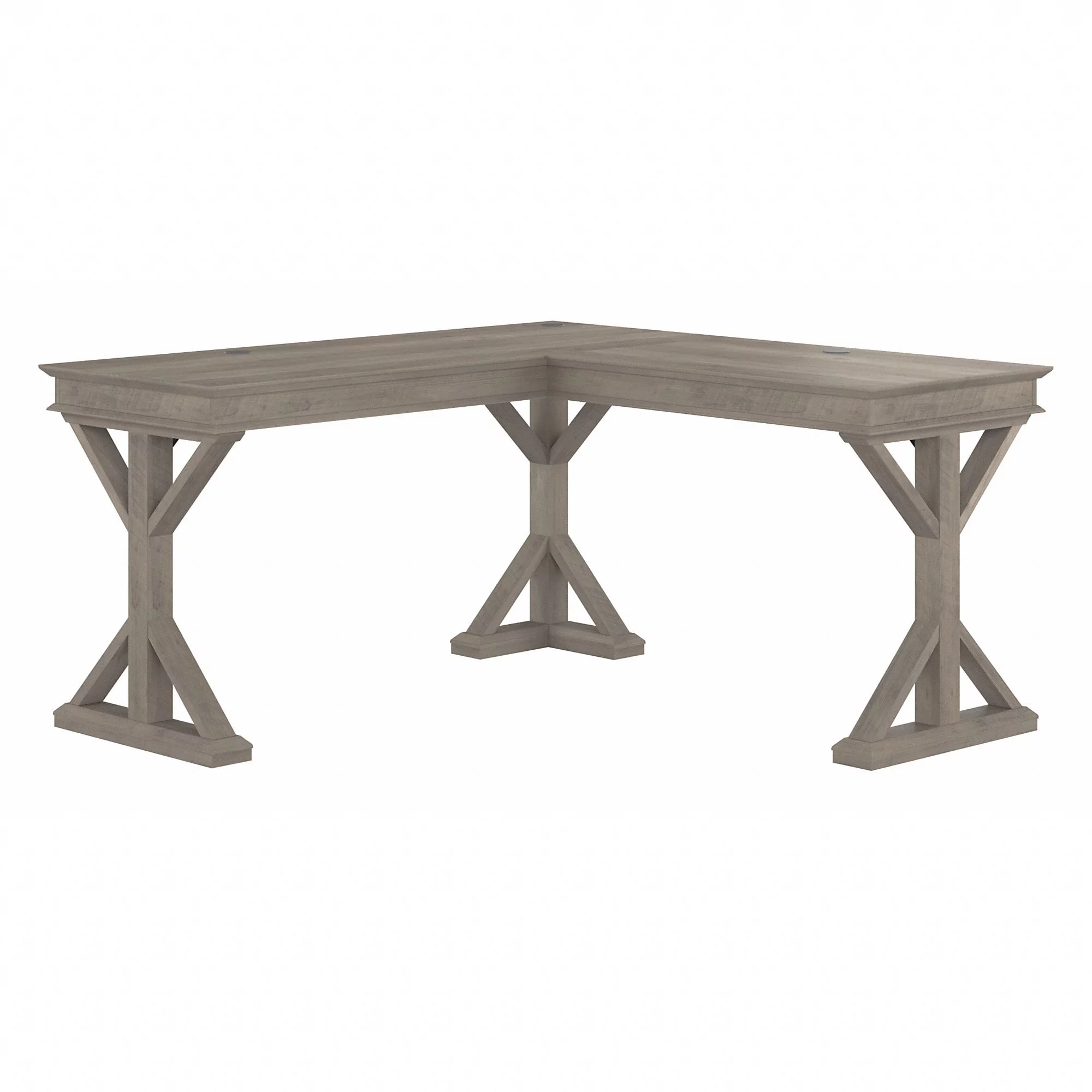 Homestead 60W Farmhouse L Shaped Desk in Linen White Oak - Engineered Wood