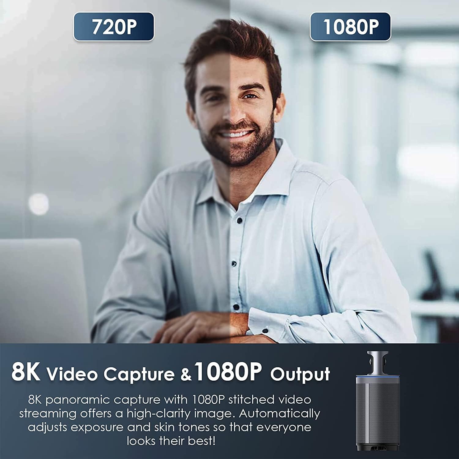 NexiGo Meeting 360 (Gen 2), 8K Captured AI-Powered Framing & Speaker Tracking, 1080p HD 360-Degree Smart AIO Video Conference Camera