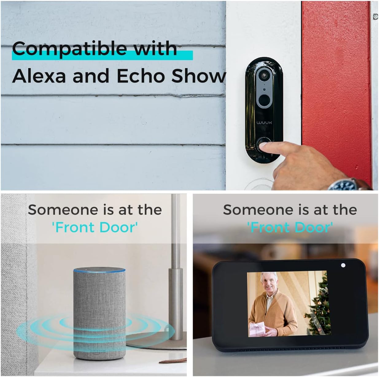 WUUK Smart Video Doorbell Camera wi-fi with Motion Detector, Battery-Powered, 1080p Door Camera Wireless, No Monthly Fee, Easy Installation
