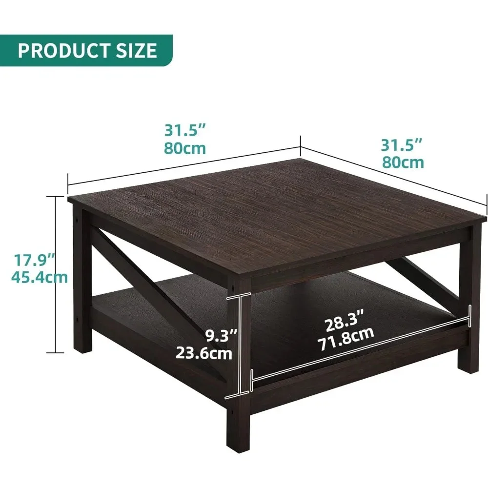 Wood Living Room Table Industrial Small Farmhouse Cocktail Table Coffee Tables for Living Room Furniture Espresso Serving Center