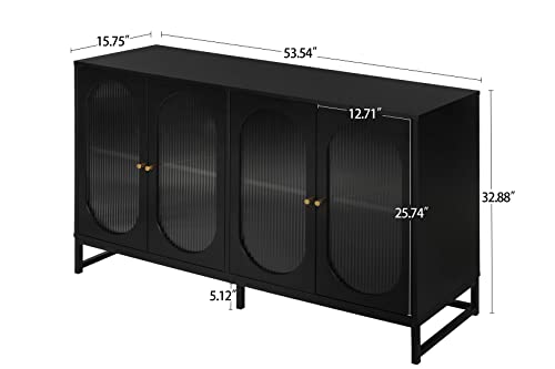 Accent Storage Cabinet, Modern Sideboard Buffet Cabinet with Glass Doors and Adjustable Shelves, Freestanding Cabinet for Living Room, Kitchen