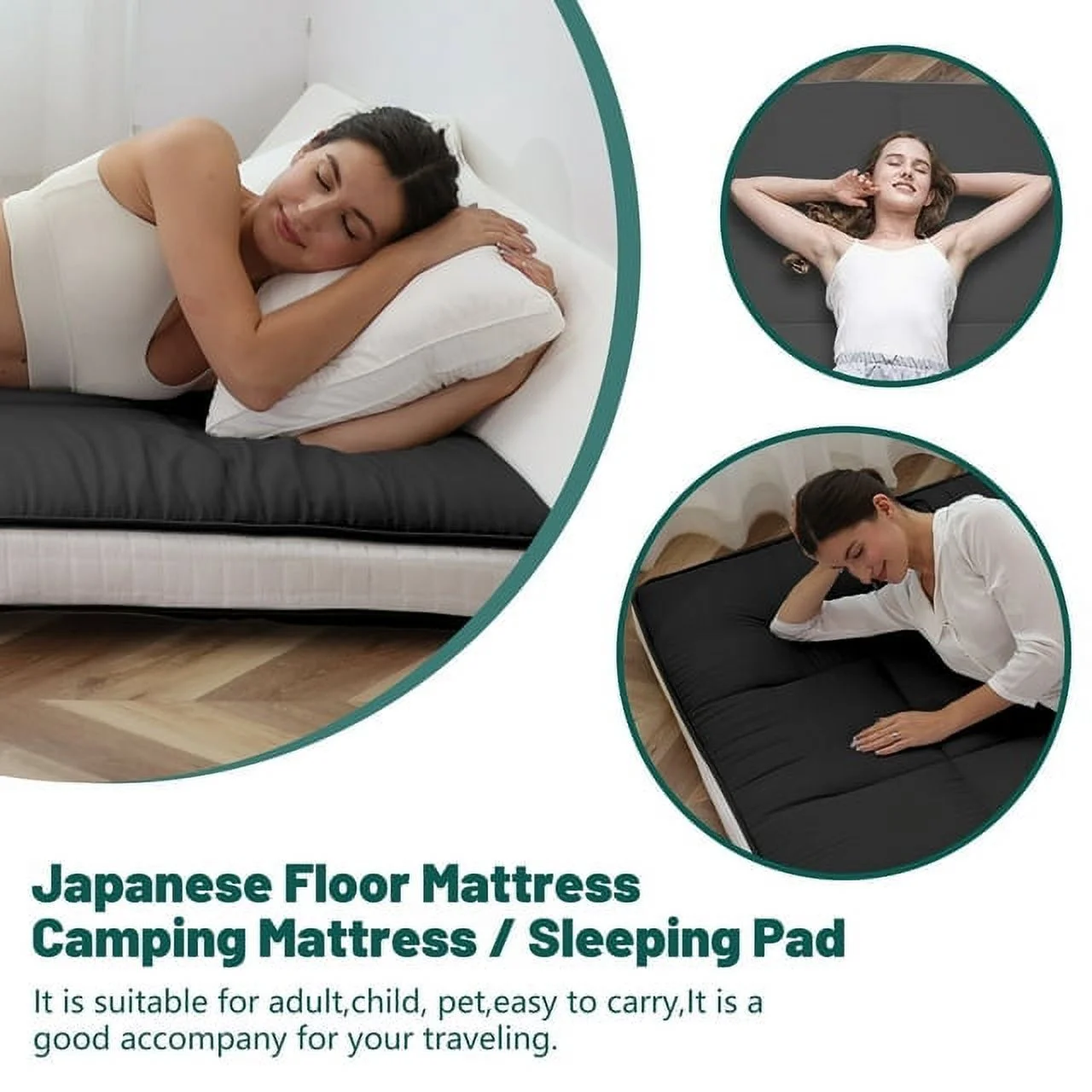 Japanese Floor Mattress, Futon Mattress, Foldable & Portable, Roll Up Mattress Tatami Mat Sleeping Pad with Storage Bag