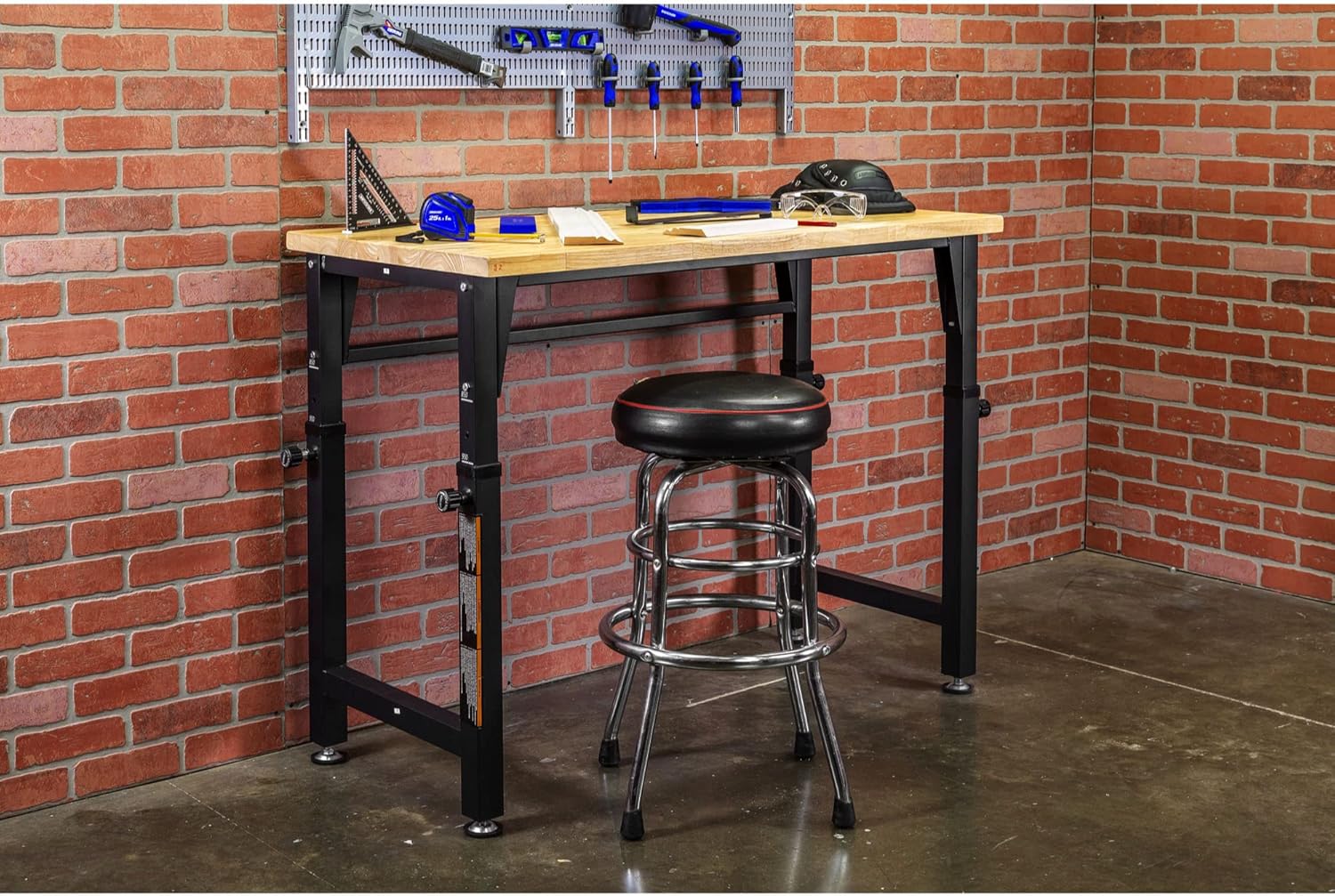 Allspace 48 Height-Adjustable Workbench, 2000 LBS Load Capacity Rubber Wood Top Work Table