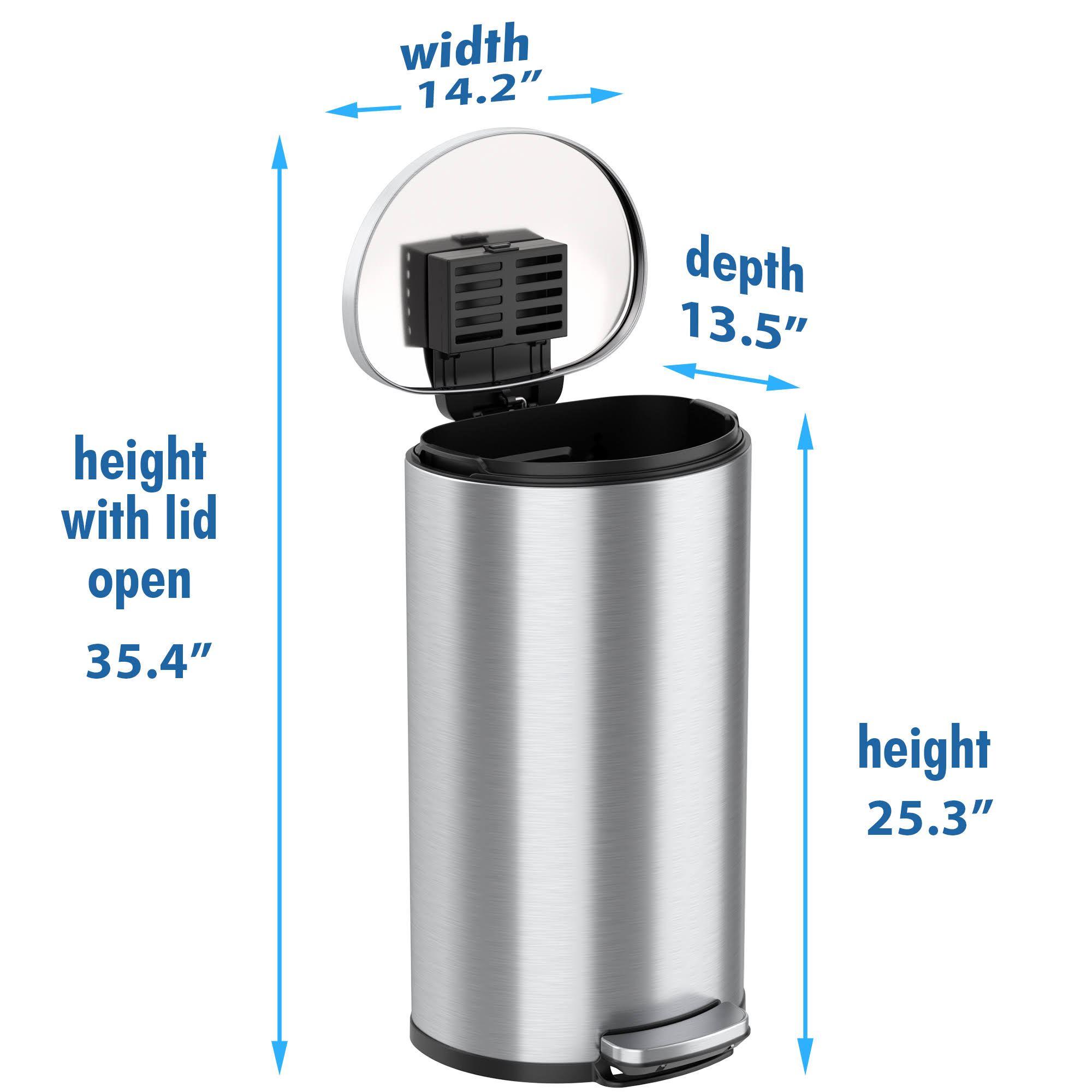 iTouchless SoftStep 8 Gallon Kitchen Step Trash Can with Odor Filter u0026 Removable Inner Bucket, Stainless Steel, 30 LITER Sem