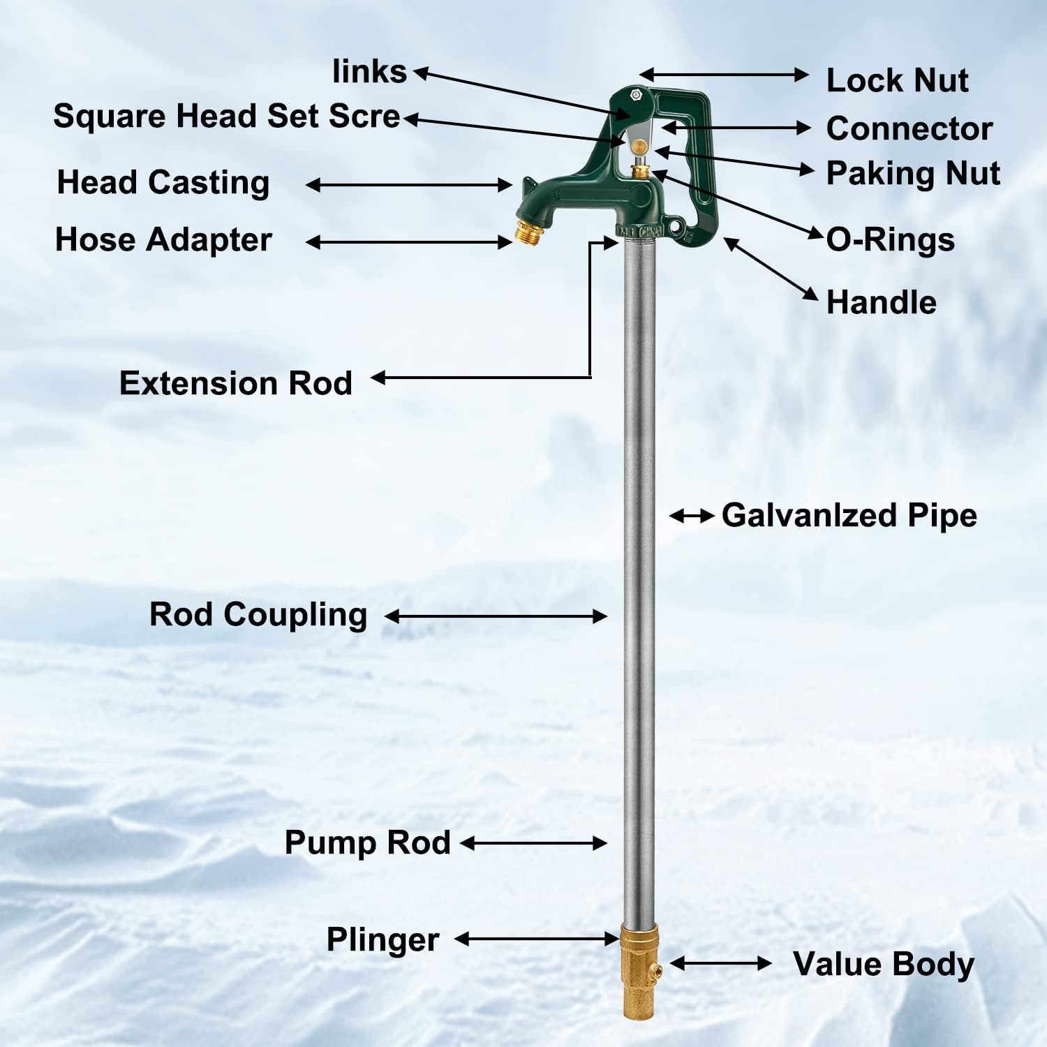 Frost-Free Yard Hydrant Freezeless Frost Proof Green 3/4" Pipe Connection 39.4" Total Length bury Depth 1ft