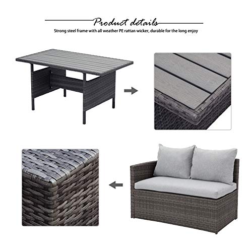 Wisteria Lane Outdoor Patio Furniture Set, 7 Piece Outdoor Dining Sectional Sofa with Dining Table and Chair