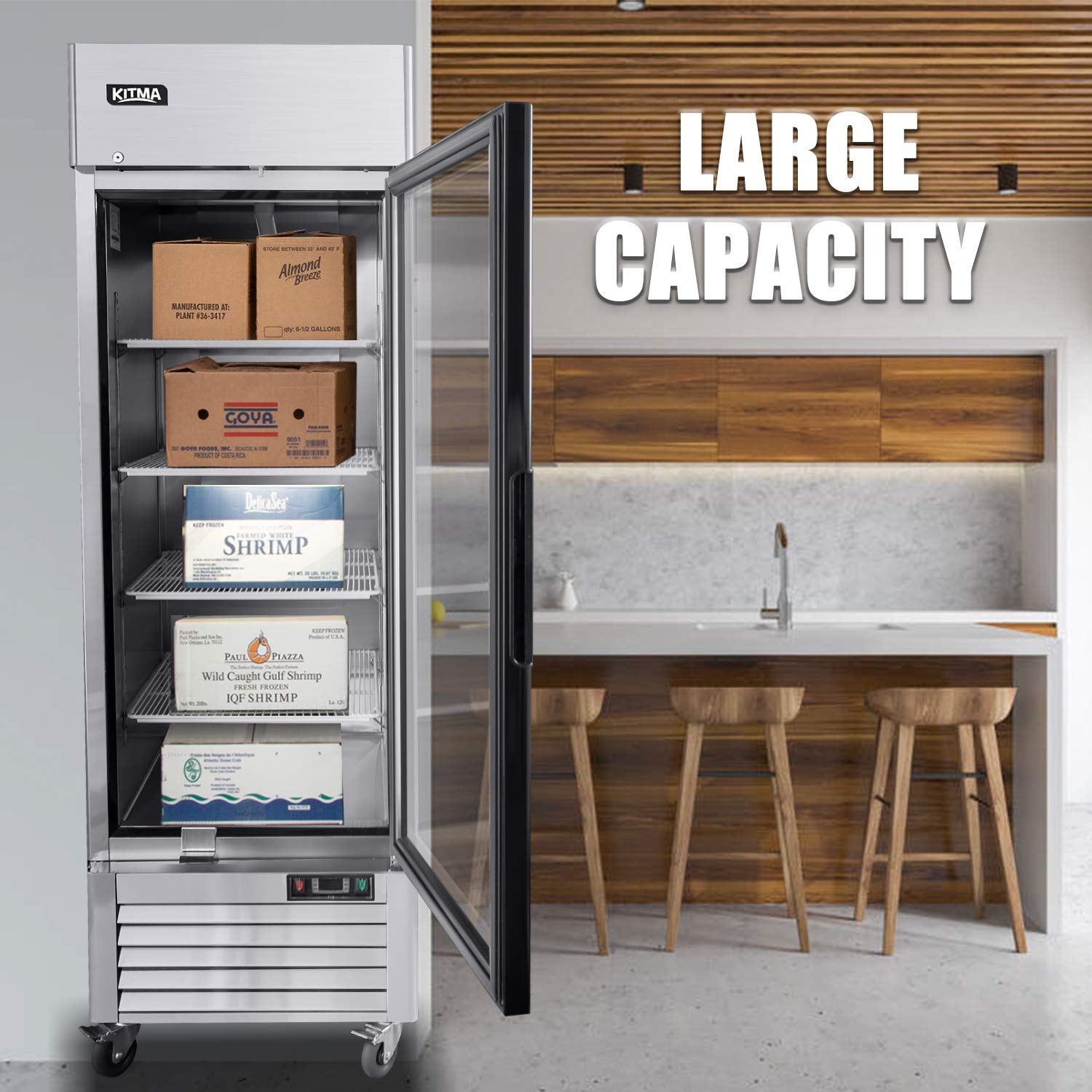 Single Glass Door Merchandiser Freezer - KITMA 19.1 Cu.Ft Merchandiser Display Case with LED Lighting for Restaurants, 0°F - 8°F