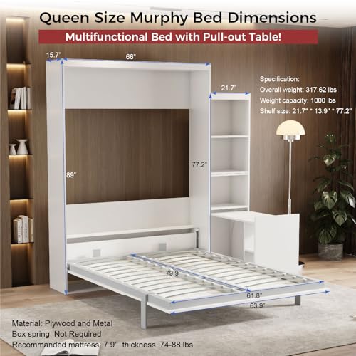 Ball & Cast Queen Size Murphy Bed Hideaway Wall Chest with Top Shelves & USB,Storage Cabinet Bed Frame w/Slat Support
