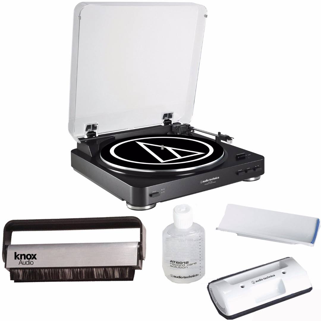 Audio Technica At-lp60bk Turntable w/ Knox Vinyl Brush Cleaner u0026 Cleaning Kit