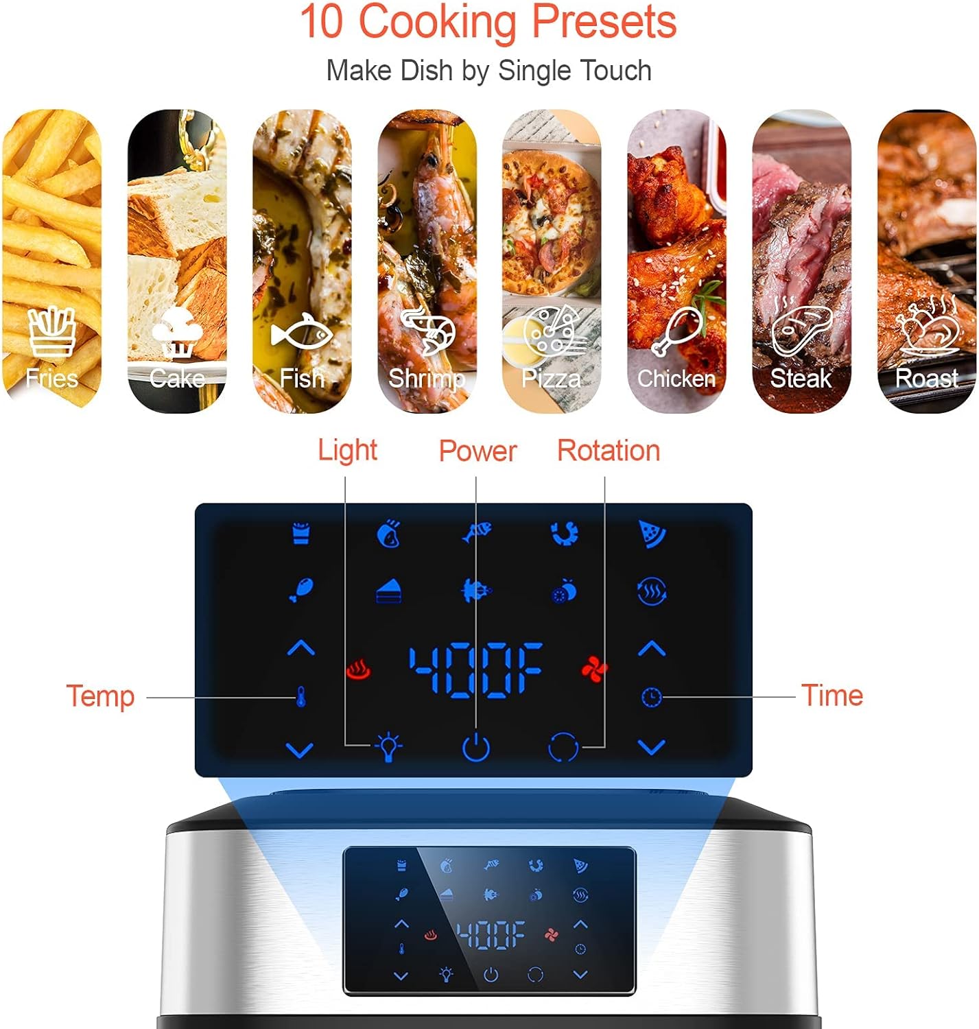 10-in-1 Air Fryer Oven, 20 Quart Airfryer Toaster Oven Combo, 1800W Large Digital LED Screen Air Fryers