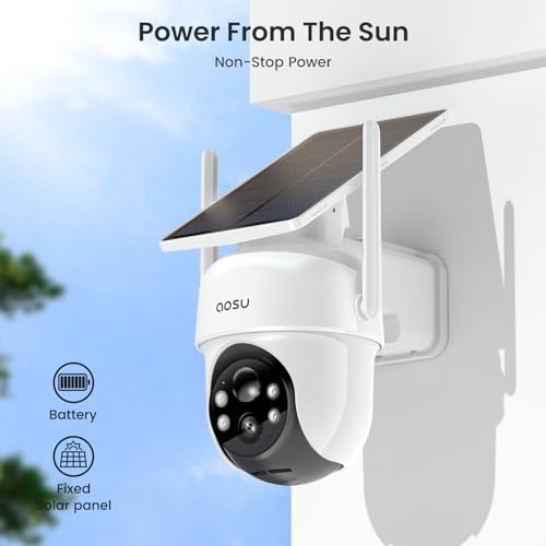 AOSU Security Cameras Outdoor Wireless, 4 Cam-Kit, No Subscription, Solar-Powered, Home Security Cameras System with 360° Pan & Tilt, Auto Tracking