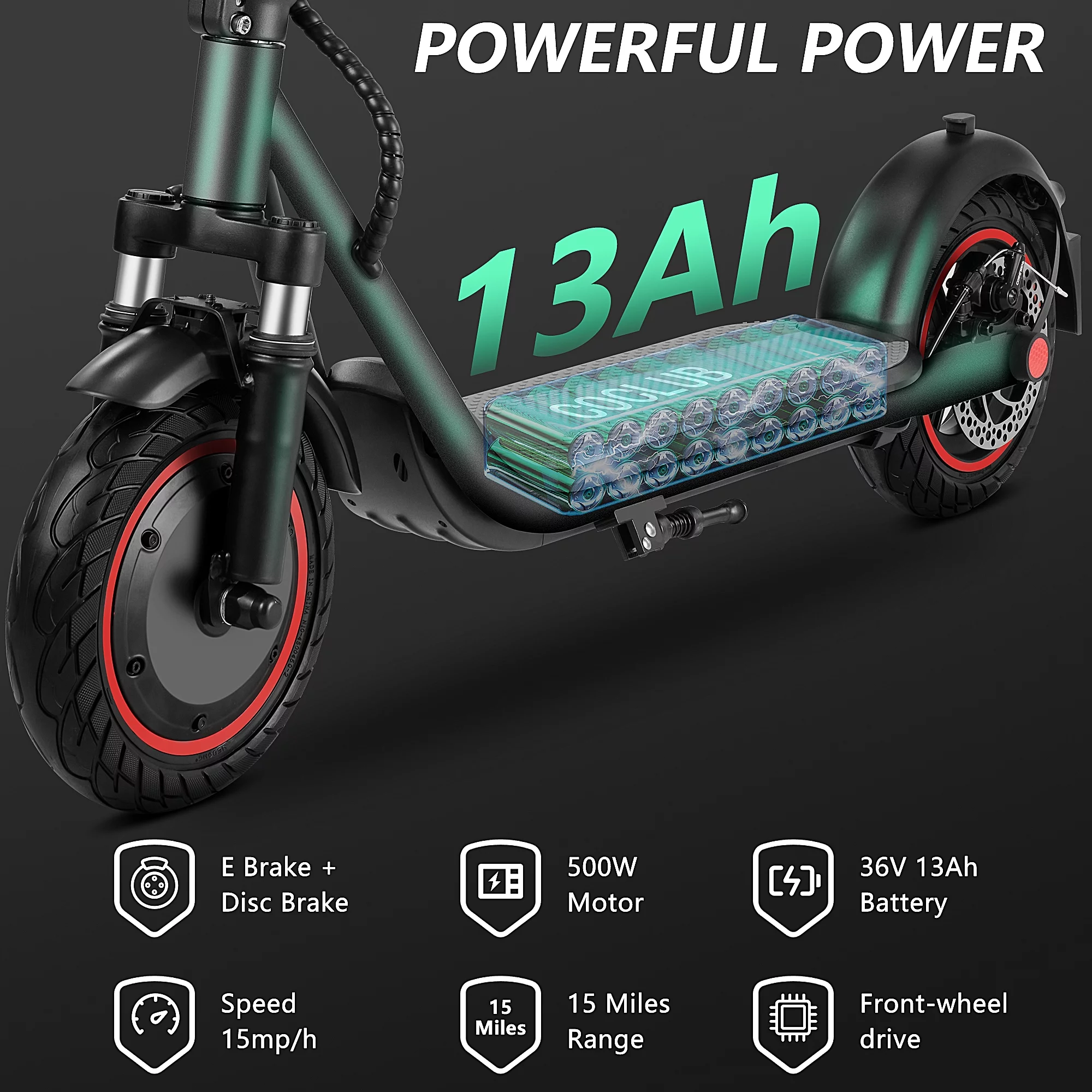 Adults Electric Scooter, 500W Motor up to 15 MPH,15 Miles Long-Range, 10" Solid Tires, Dual Braking Safety System
