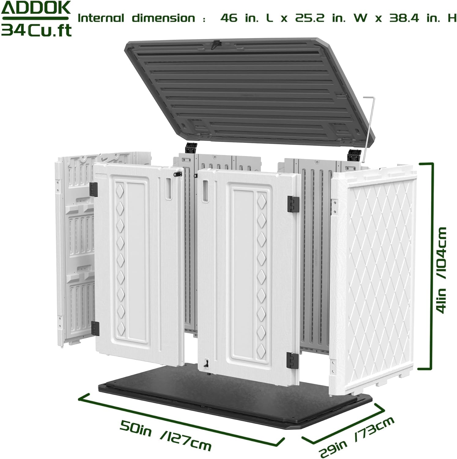 ADDOK Outdoor Horizontal Storage Cabinet,Outdoor Storage Sheds Waterproof/Lockable