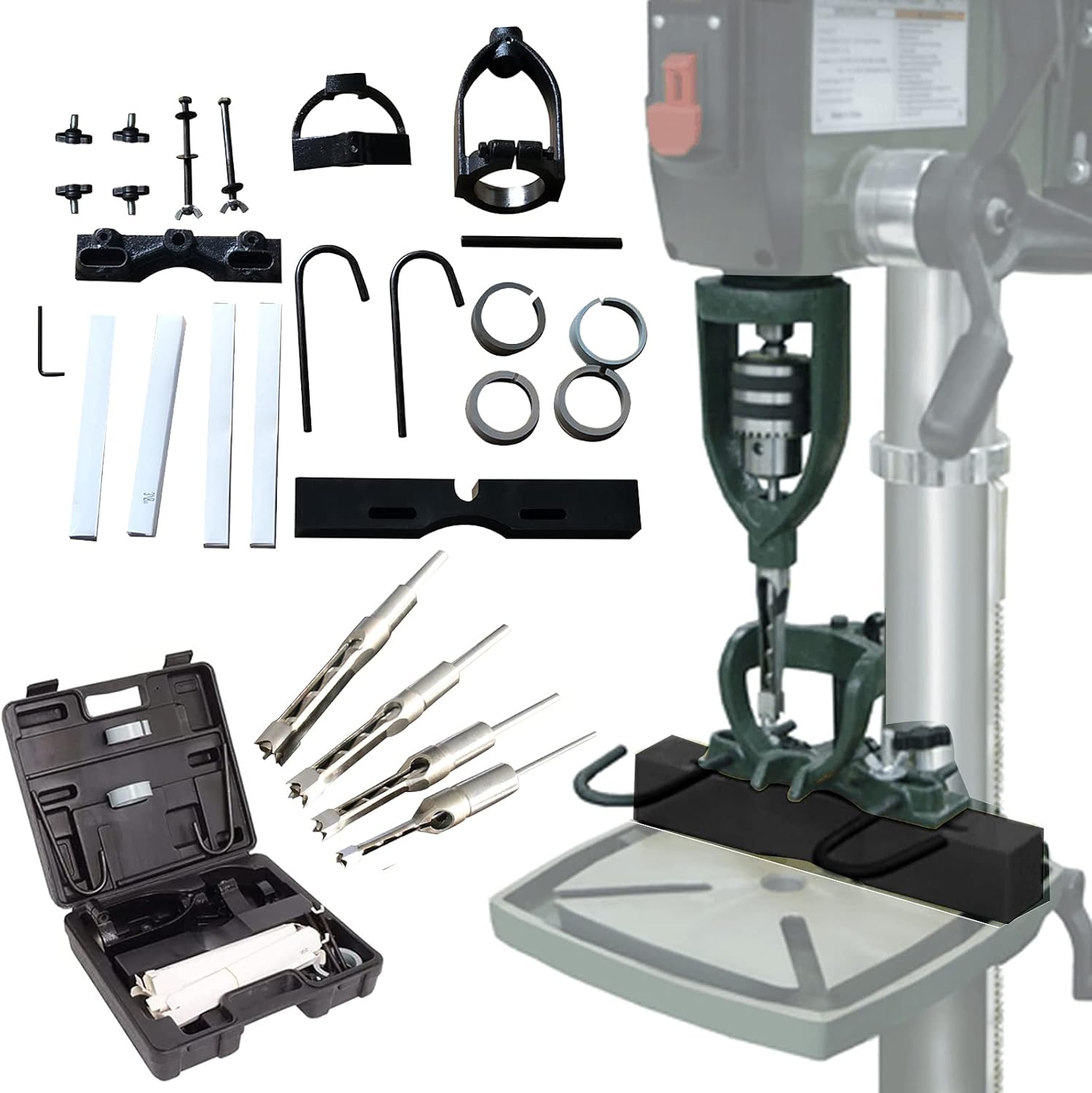 TWSOUL Bench Drill Locator Set, Square Hole Chisel Drilling Machine Woodworking Bench Mortiser Location Tool