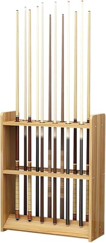 Teak Wooden Billiard Cue Rack Stand - Freestanding Pool Stick Holder for 12 Cues, Easy Assembly, Space-Saving Design for Home & Club Use