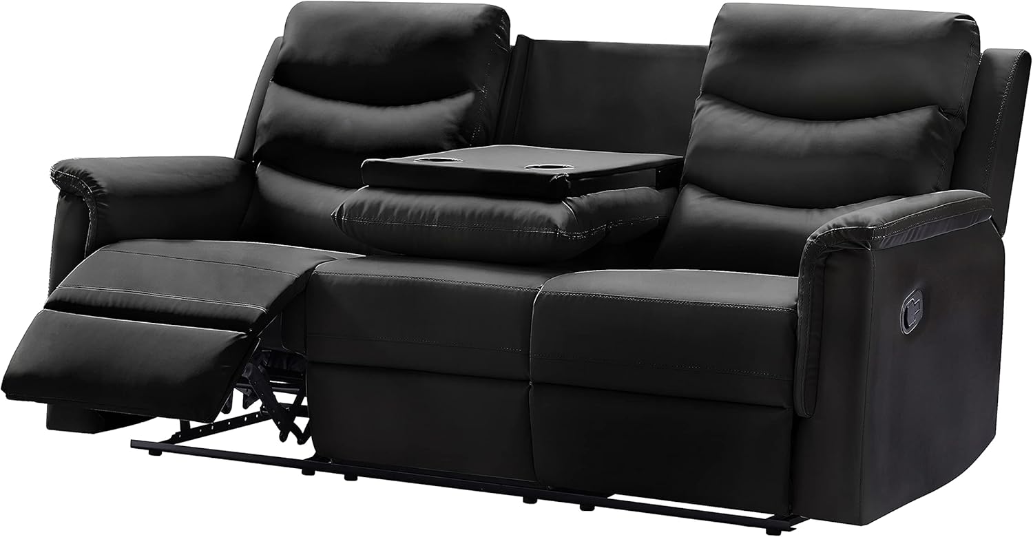 Faux Leather Double Recliner Loveseat Console,3-Seater Home Theater Seating RV Furniture w/Drop-Down Table