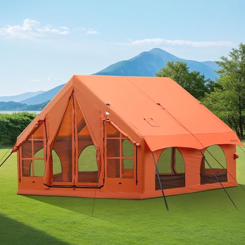 2025 Upgraded Waterproof Inflatable Camping Tent, Large Blow-Up Air Tent, No Assembly Needed Luxury Glamping House, Oxford Fabric