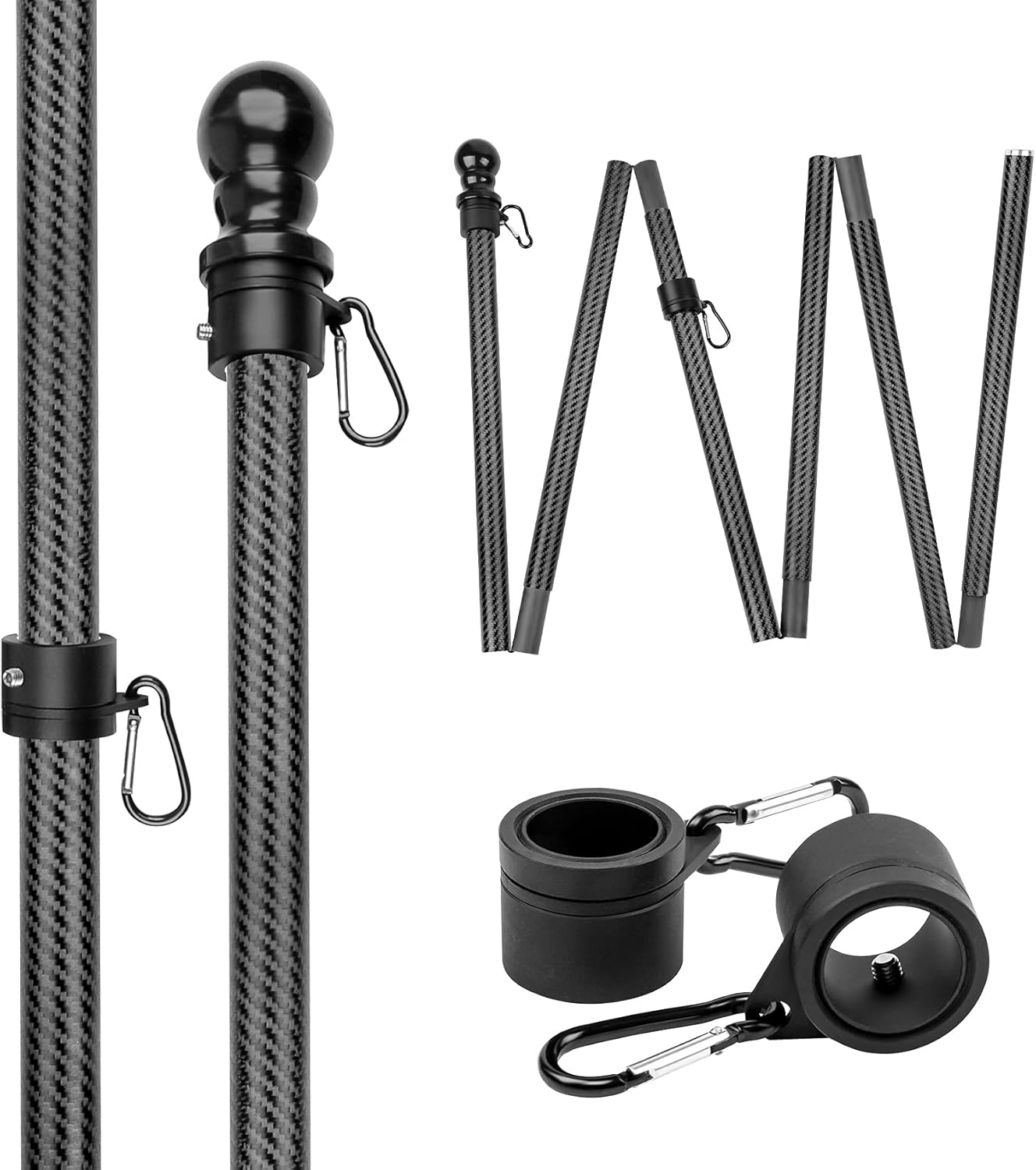 HIBLE Tangle Free Flag Pole 8FT Black Flag Pole 1 inch Pop-up Easy Assemble Lightweight Carbon Fiber Flag Pole for House (no Flag and no Bracket)