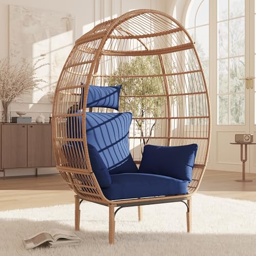 500 Lbs Capacity Oversized Wicker Egg Chair, All-Weather Rattan Egg Lounge Chairs for Patio, Backyard, Living Room
