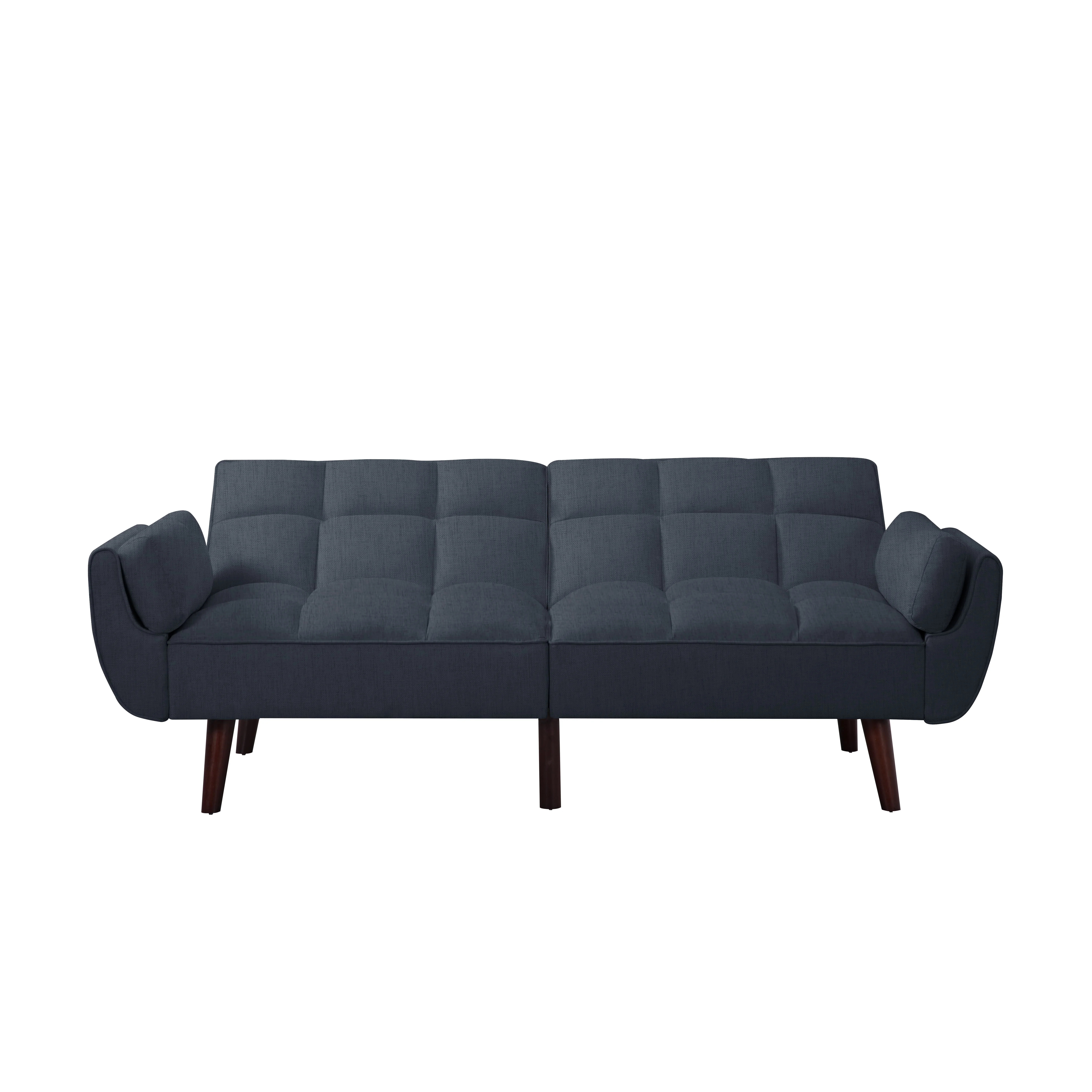 BSHTI 76” Futon Sofa Bed,Upholstered with Polyester,Wood Frame,2 Arm Pillows Included,3 Adjustable Positions ,5 Colors for Choosing
