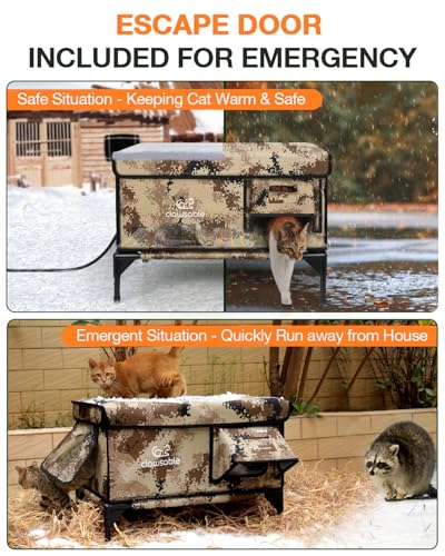 Indestructible Heated Cat House for Outside Winter, 100% Waterproof, Safe Escape Door