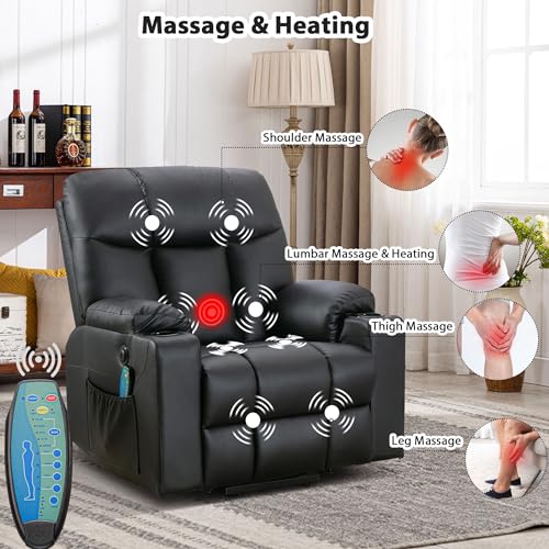 Bonzy Home Oversized Power Lift Recliner Chair for Elderly, Faux Leather Lift Chair with Heated and Massage