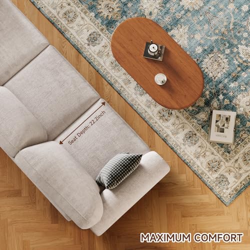 90 Inch Nailhead Trim Couch for Living Room, 23 Inch Deep Seat Rolled Arm Sofa, Comfy Upholstered 3 Seater Chenille Couch w/Wooden Leg