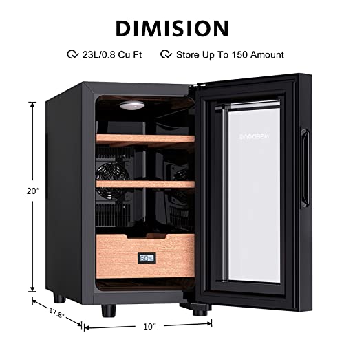 NEEDONE Electronic 23L Cooler Humidor,150 Counts Capacity, with Spanish Cedar Wood Shelves Upgraded Version with Digital Hygrometer Displays