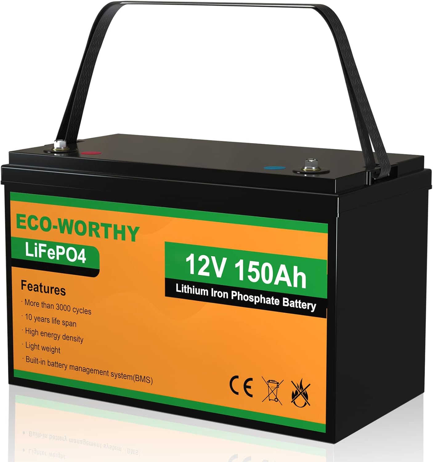 ECO-WORTHY 12V 150AH Lithium Battery, Rechargeable LiFePO4 Lithium Ion Phosphate Deep Cycle Battery with BMS, Perfect for RV, Marine, Motorhome