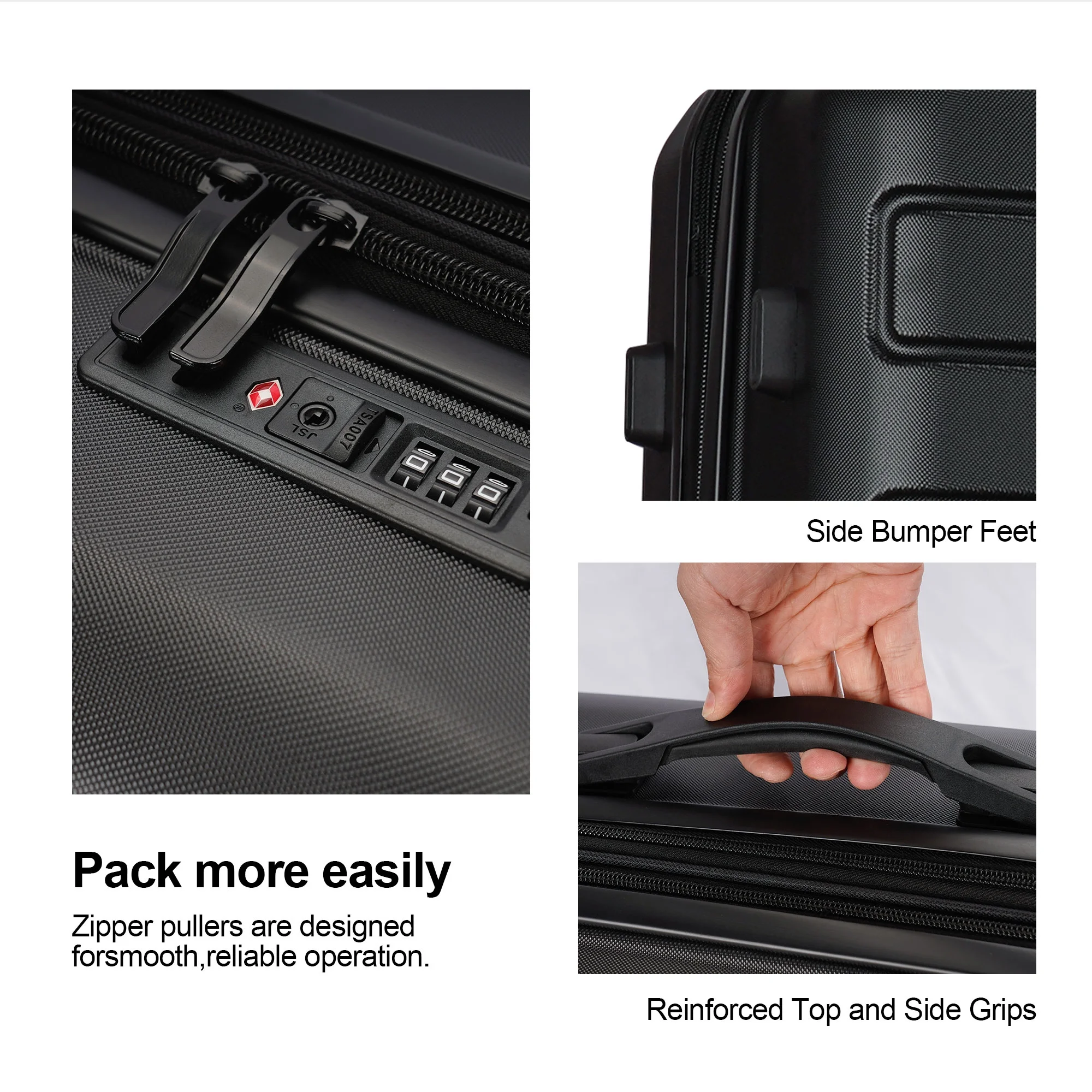 GinzaTravel 3 Piece Expandable Luggage Sets,Large Hard Side Suitcase with Wheels&TSA Lock,Black