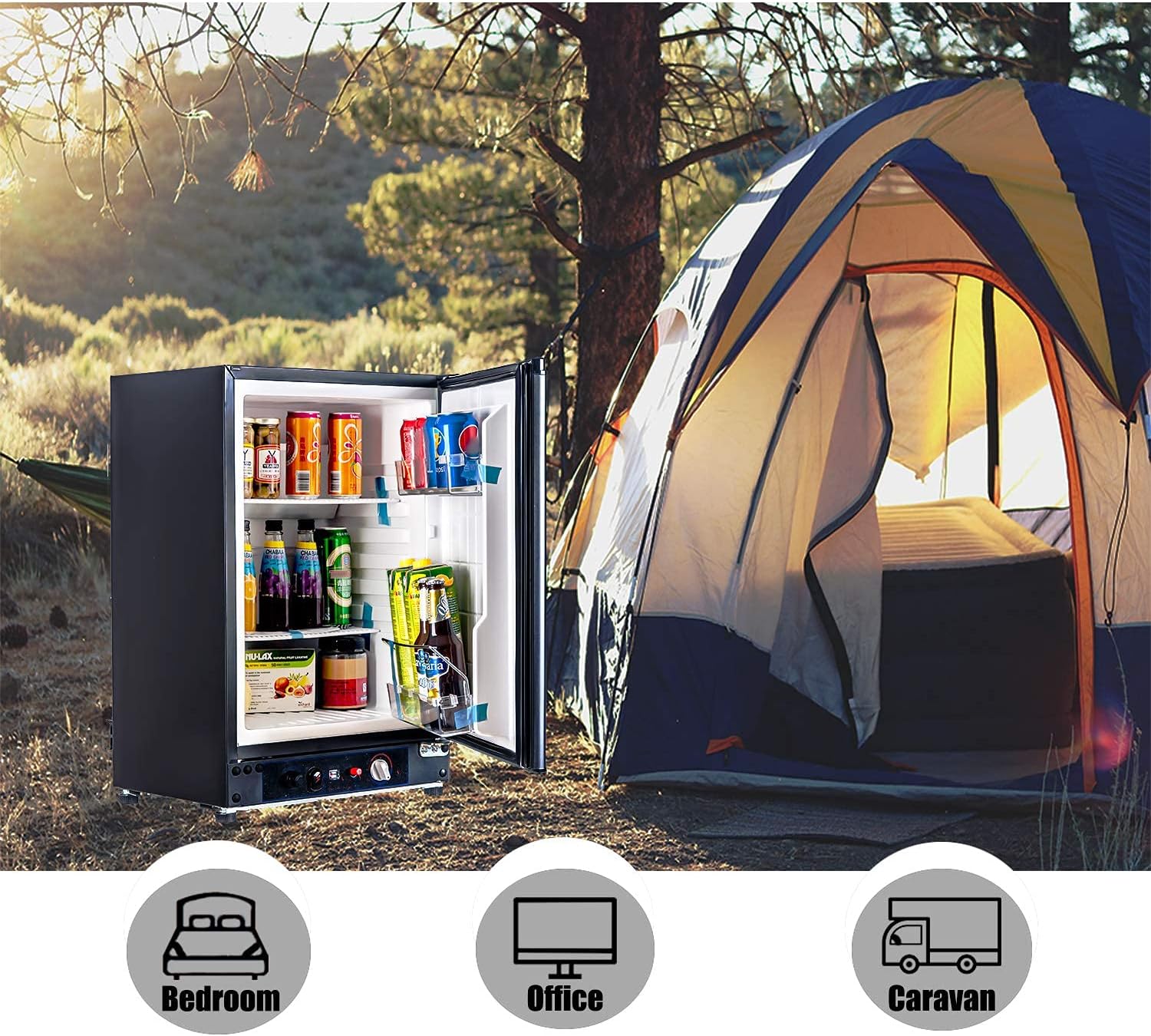 SMETA 3 Way Fridge Propane Refrigerator without Freezer Gas/12V/110V for RV Truck Camping Off Grid Fridge 2.1 Cu.Ft, Black