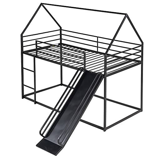 Kids Twin Over Twin Bunk Beds with Slide and Trundle, Solid Wood Bunk Bed Frame with Stairs and Storage