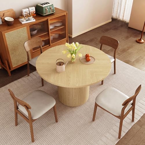 47 inch Round Dining Table for 4, Kitchen Table Dinner Table with 2-Layer Storage Shelf and Wood Slide Door for Home Dining Room Living Room (Walnut)