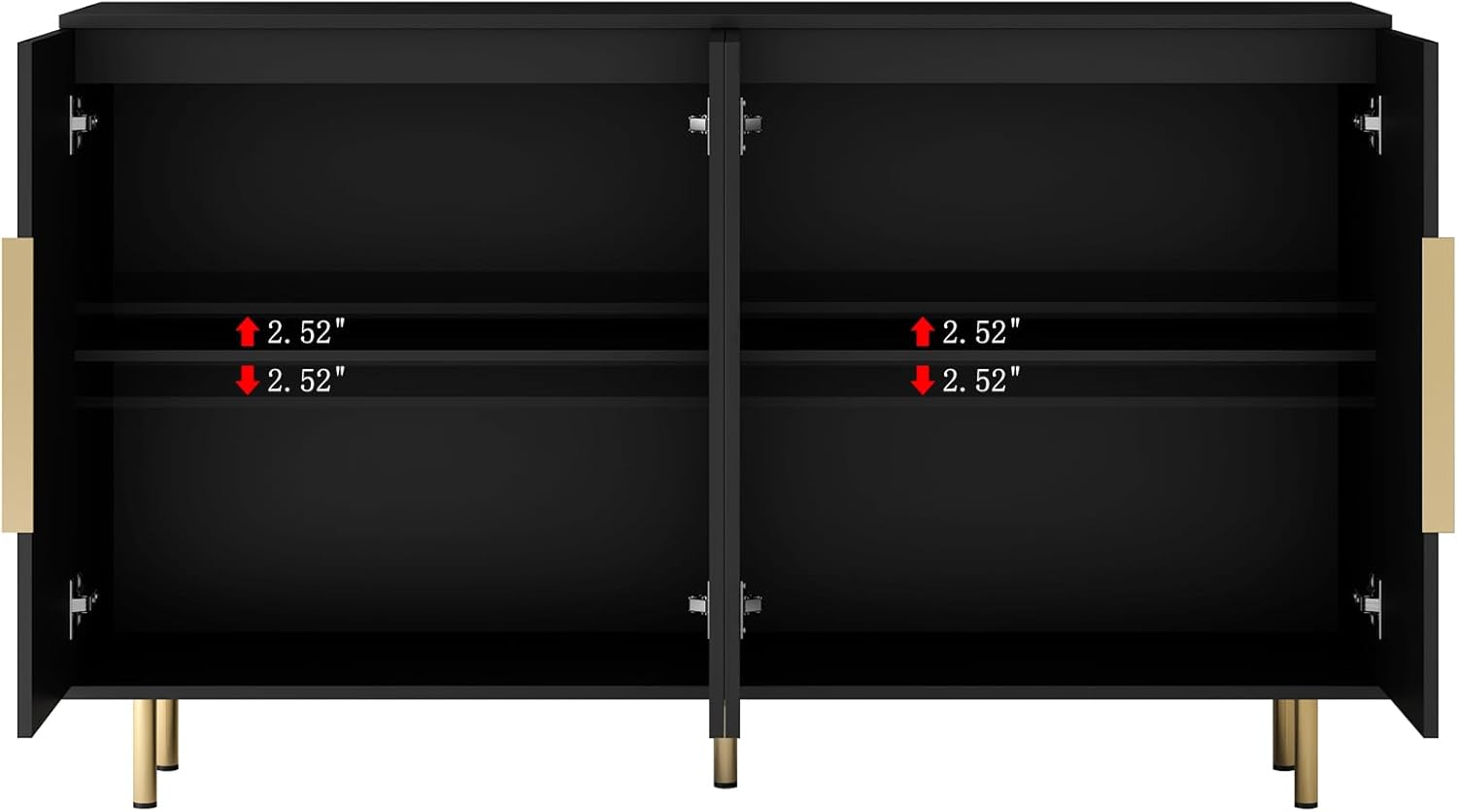 Buffet Cabinet with Storage,Sideboard Buffet Storage Cabinet,Black Storage Cabinet with 4 Fluted Doors & Adjustable Shelf
