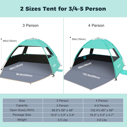 Gorich Beach Tent, Beach Shade Tent for 3/4-5/6-7/8-10 Person with UPF 50+ UV Protection, Portable Beach Tent Sun Shelter Canopy
