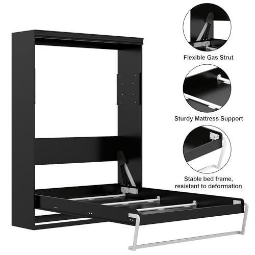 Black Wood Full Size Murphy Bed, Murphy Bed Full Space-Saving Wall Beds