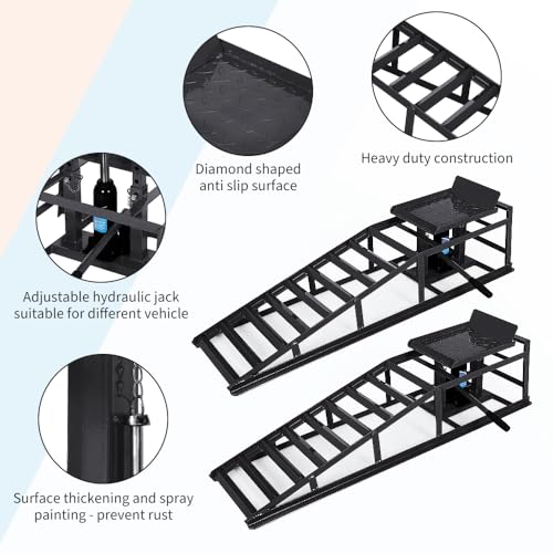 2PCS Hydraulic Car and Truck Service Ramps,11023 Lbs (5 Tons) Capacity, Portable Lifts Ramps for Oil Changes, Adjustable Lift Height 9.8" to 16.21"
