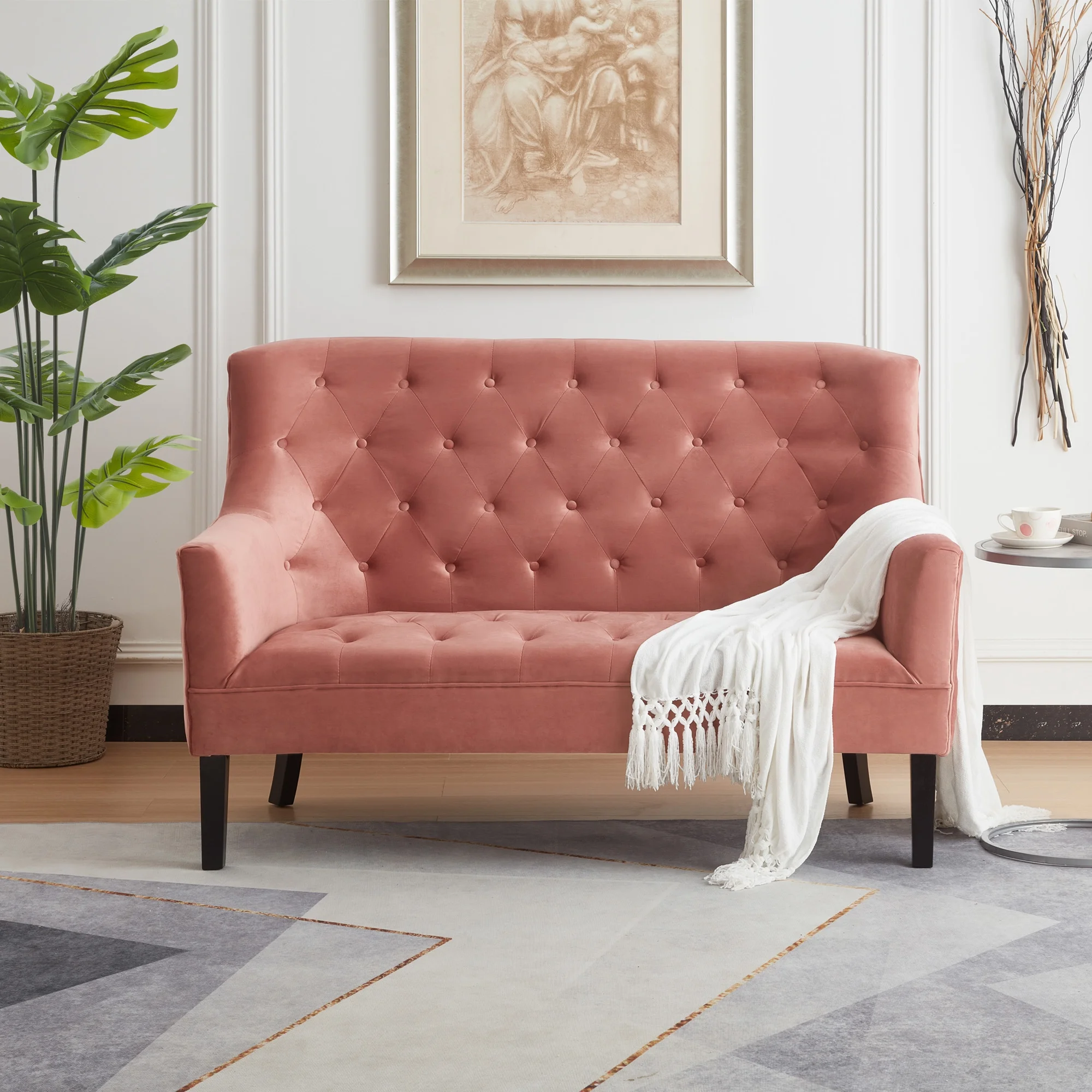 GEXPUSM Loveseat Sofa Couch, Mid-Century Modern Couch Love Seats Sofa for Living Room, Velvet Upholstered Small Couch for Bedroom