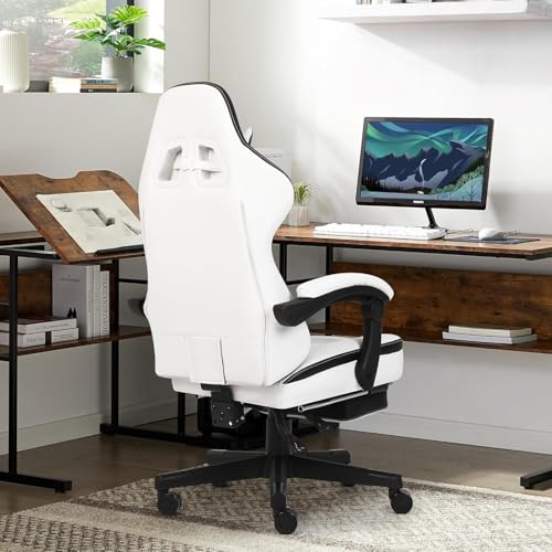Gaming Chair, Computer Office Chair with Footrest, Linkage Armrests and Lumbar Support, High Back Ergonomic Gamer Chairs for Adults, Blue Fabric