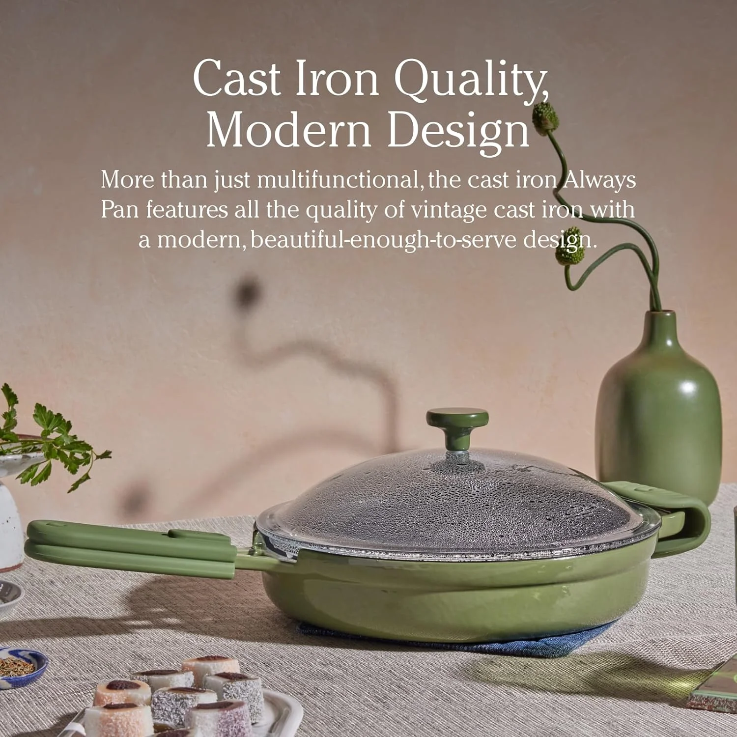 Cas Iron Always Pan | Premium Enameled, oxin- Surface | 10-Inch 8-In-1 Mulifuncional Cookware Sysem | Lid