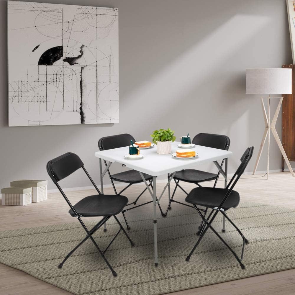 VINGLI 48 Round Bi-Folding Commercial Table, 4 Feet Portable Plastic Dining Card Table for Kitchen or Outdoor Party Wedding Event, White Granite