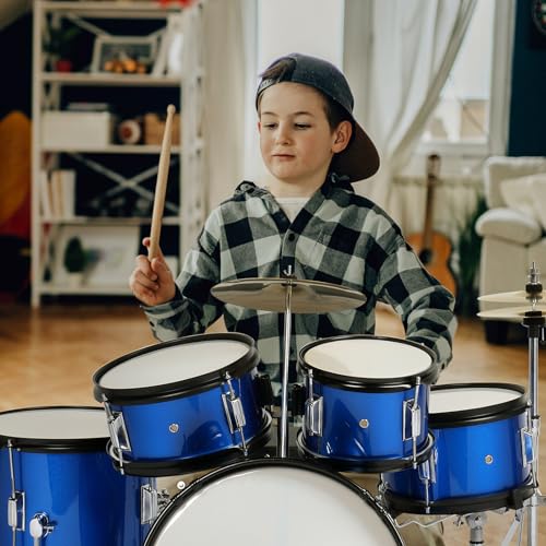 Ktaxon 5-Piece Complete Junior Drums Set, 14 Inch Beginners Drum Kit with Throne Stool, Pedal & Drumsticks, Kids Drums Musical Instruments W/Cymbal