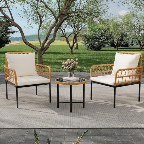 3 Piece Patio Bistro Set, Outdoor Wicker Table and Chairs Set of 2