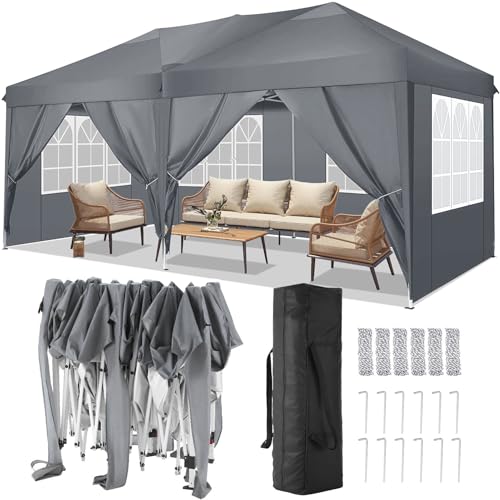 COBIZI Canopy 10x20 Pop Up Canopy Tent with 6 Sidewalls Party Tents for Parties Weddings Backyard Waterproof Canopy Outdoor Commercial Canopy Event