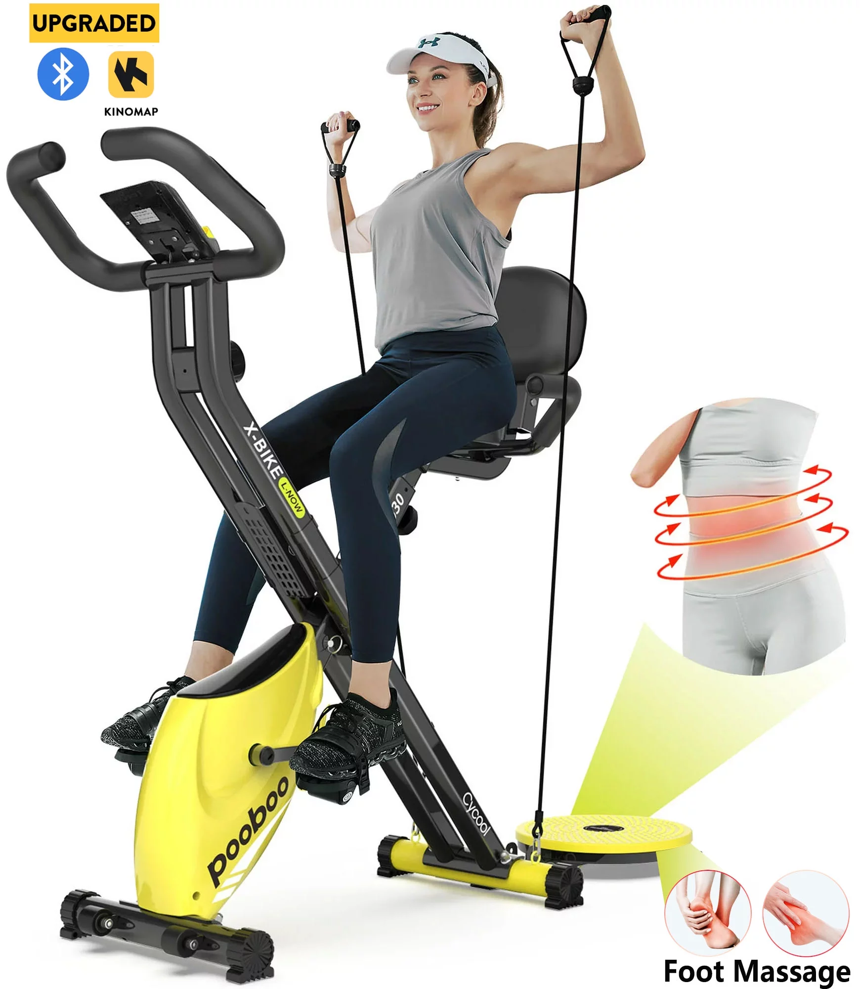 Pooboo 4in1 Folding Exercise Bike Indoor Cycling Bike Stationary Magnetic x Bike Gym Workout 300lb