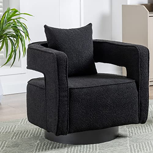 ODUWA Swivel Barrel Accent Chair Set of 2,26" W Modern Round Linen Arm Chair with Weathered Base