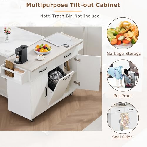 Kitchen Island Cart with Trash Can Storage