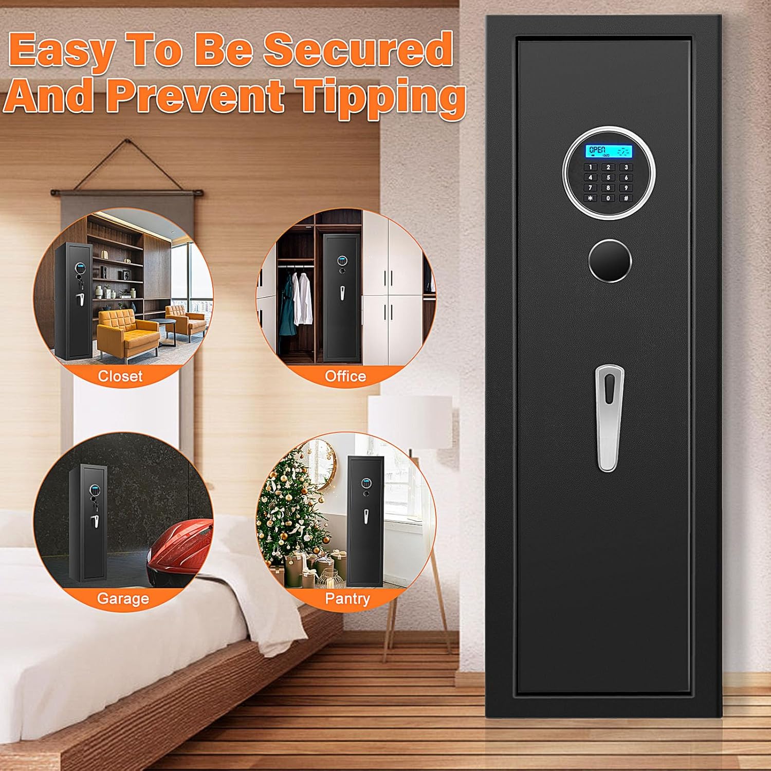 Fireproof Gun Safes for Home Rifle and Pistols, Heavy Duty Anti-Theft Long Gun Safes for Rifles and Shotguns with 3 Pistol Pockets