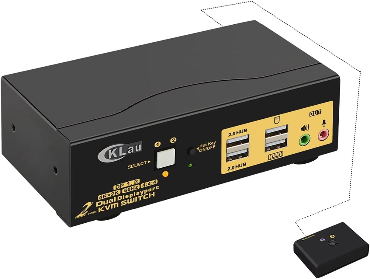 CKLau Dual Port Triple Monitor KVM Switch Displayport with Audio Output