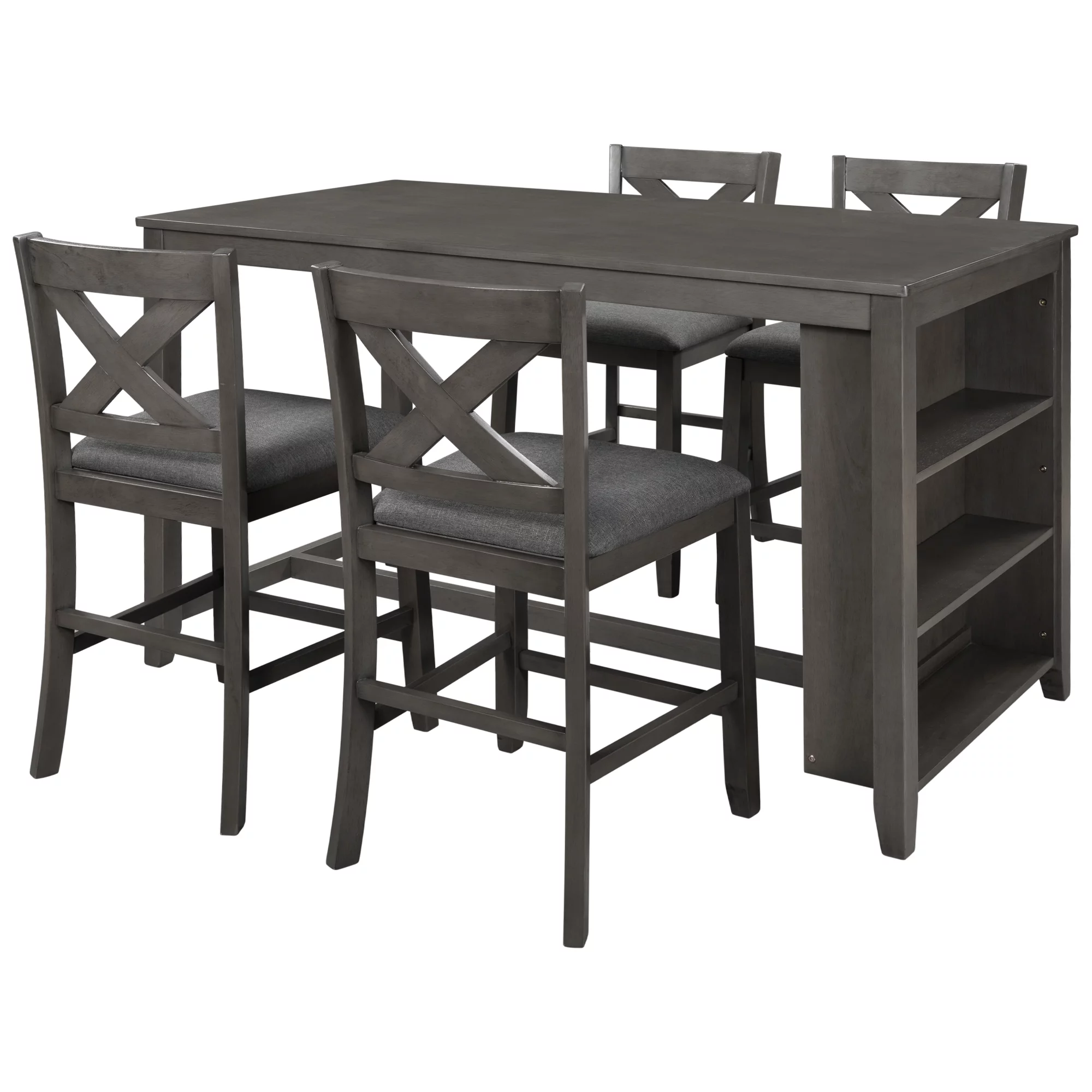 Churanty 5 Pieces Counter Height Farmhouse Dining Table for 4,Wooden Bar Table Set with 4 Chairs, Gray - Curated Treasures Market
